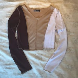 tri-colored patchwork long sleeve shirt